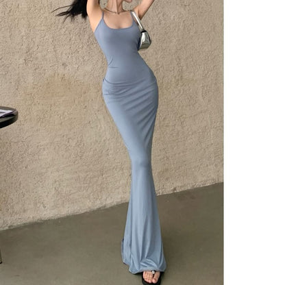 Spaghetti Strap Scoop Neck Plain Mermaid Maxi Dress