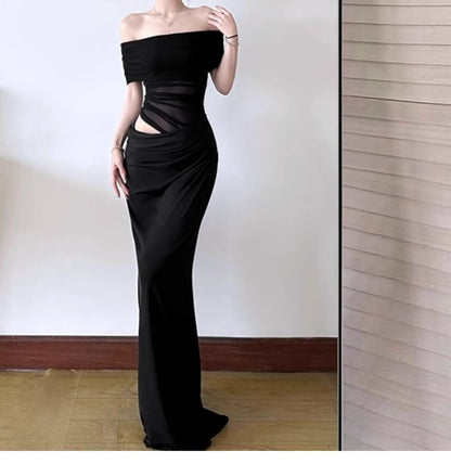 Off Shoulder Mesh Panel Cutout Mermaid Maxi Dress