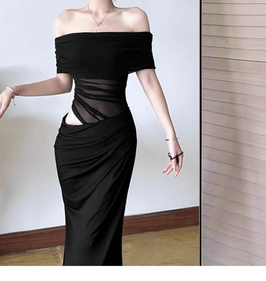 Off Shoulder Mesh Panel Cutout Mermaid Maxi Dress