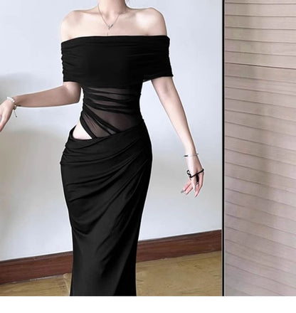Off Shoulder Mesh Panel Cutout Mermaid Maxi Dress
