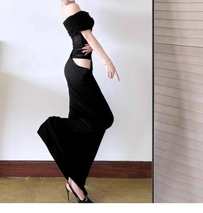 Off Shoulder Mesh Panel Cutout Mermaid Maxi Dress
