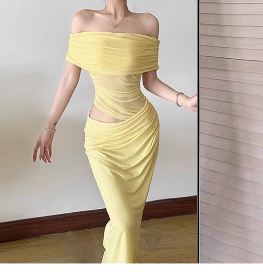 Off Shoulder Mesh Panel Cutout Mermaid Maxi Dress