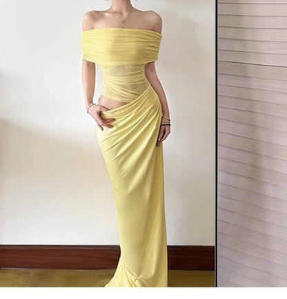 Off Shoulder Mesh Panel Cutout Mermaid Maxi Dress