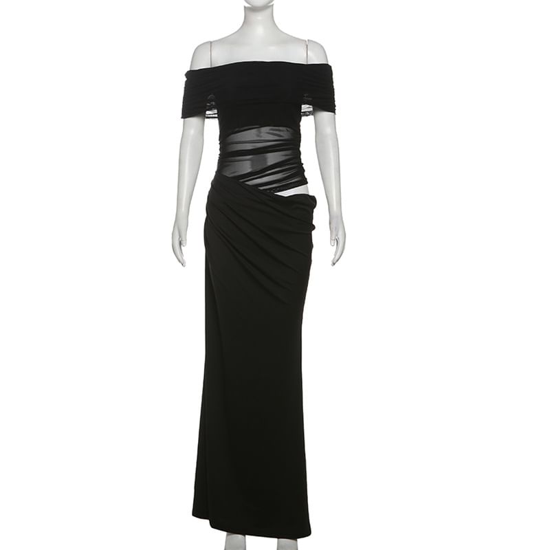 Off Shoulder Mesh Panel Cutout Mermaid Maxi Dress