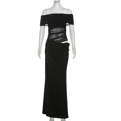 Off Shoulder Mesh Panel Cutout Mermaid Maxi Dress