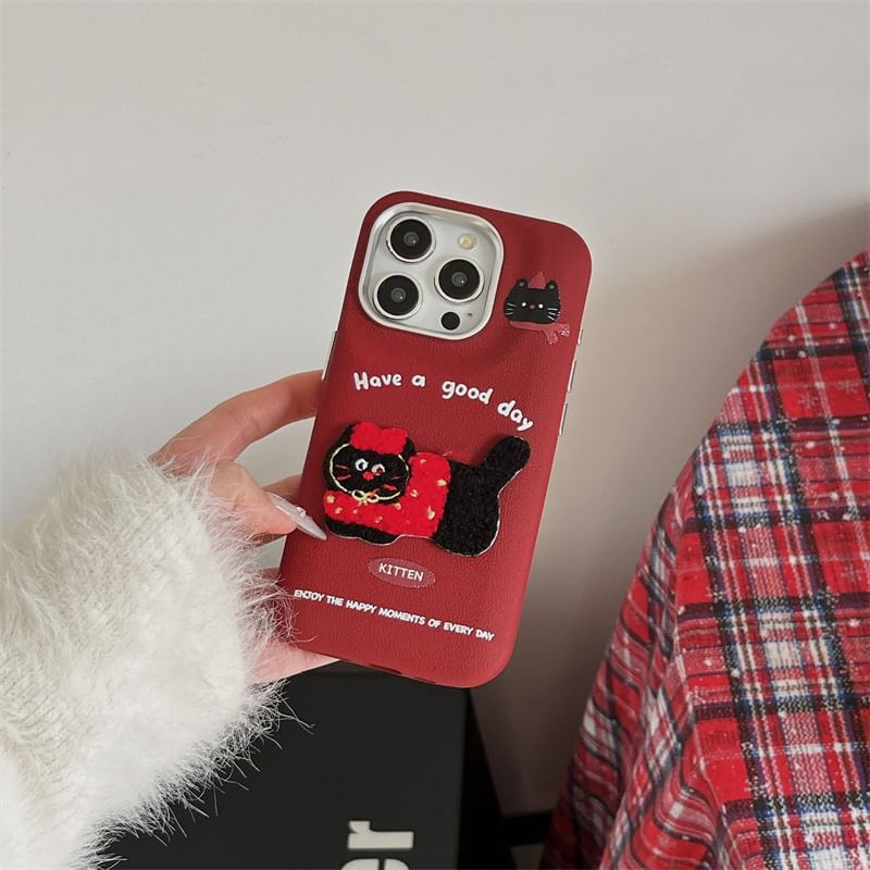 Cat Embroidered Phone Case