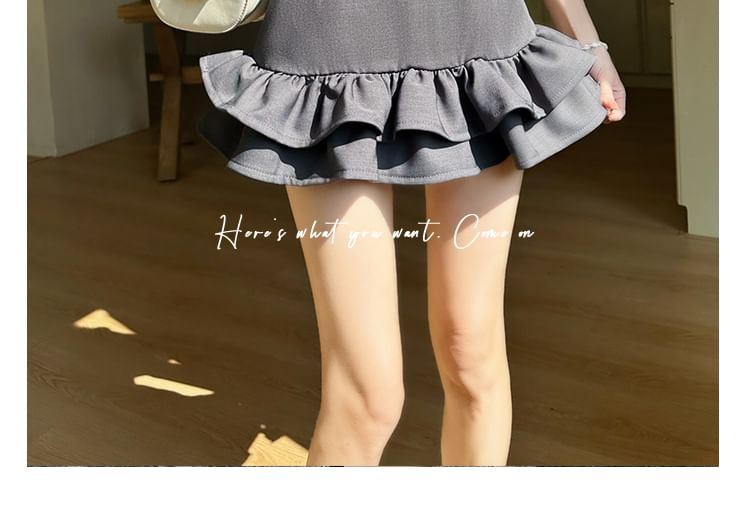 Ruffled Hem High-Waisted Mini Flared Skirt