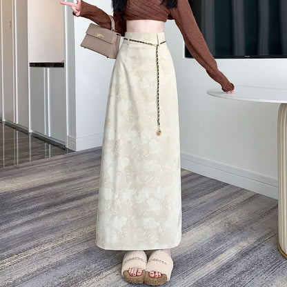 High Rise Floral Midi A-Line Skirt