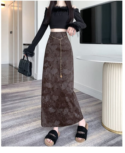 High Rise Floral Midi A-Line Skirt