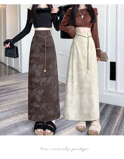 High Rise Floral Midi A-Line Skirt