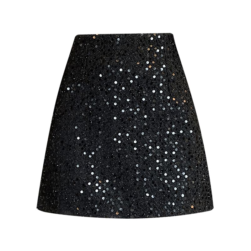Sequin Embellished High-Waisted Mini Flared Skirt
