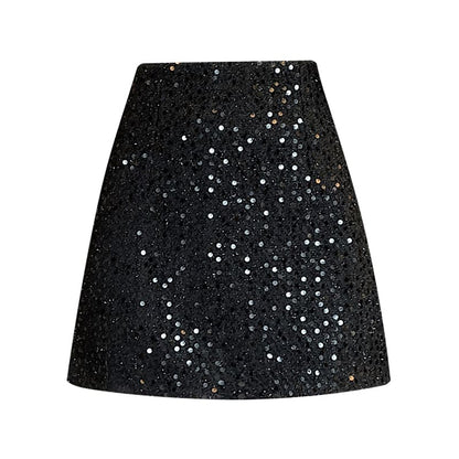 Sequin Embellished High-Waisted Mini Flared Skirt