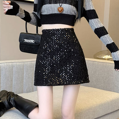 Sequin Embellished High-Waisted Mini Flared Skirt