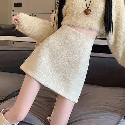 Sequin Embellished High-Waisted Mini Flared Skirt