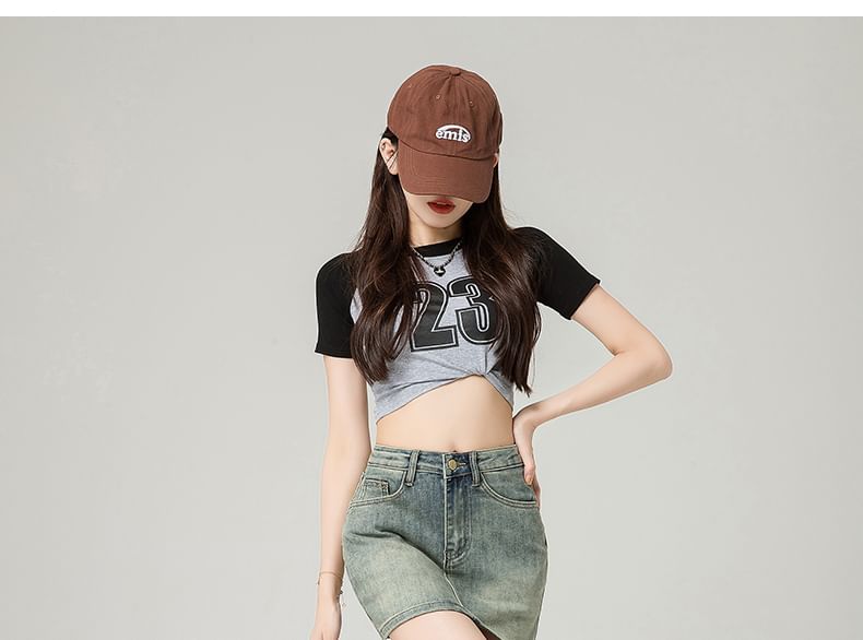 Washed Denim High-Rise Pencil Mini Skirt