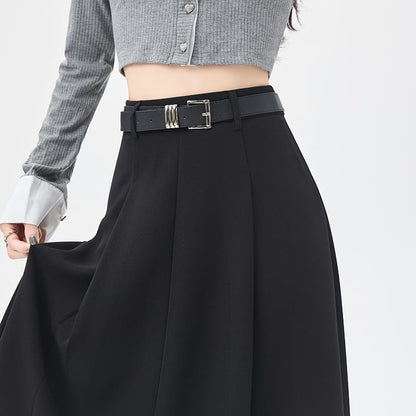 Pleated High-Rise Maxi A-Line Skirt in Solid Tone