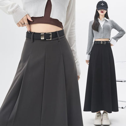 Pleated High-Rise Maxi A-Line Skirt in Solid Tone