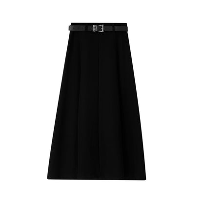 Pleated High-Rise Maxi A-Line Skirt in Solid Tone