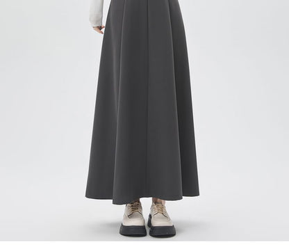 Pleated High-Rise Maxi A-Line Skirt in Solid Tone