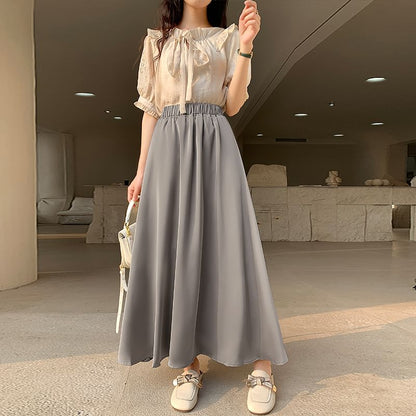 Solid High-Rise Flared Maxi Skirt with Clean Lines