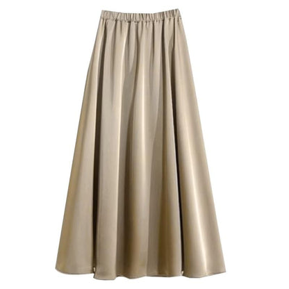 Solid High-Rise Flared Maxi Skirt with Clean Lines