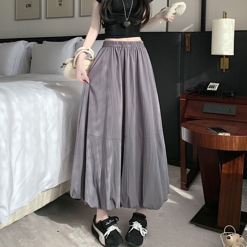 Plain High-Waisted Flared Maxi Skirt