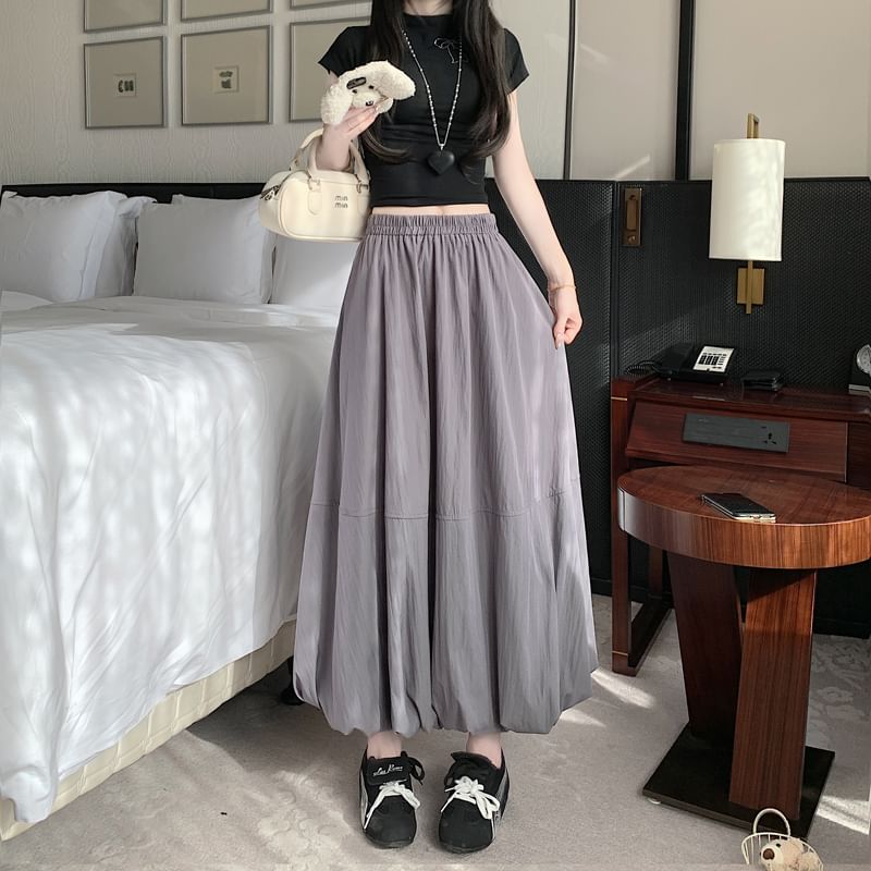 Plain High-Waisted Flared Maxi Skirt