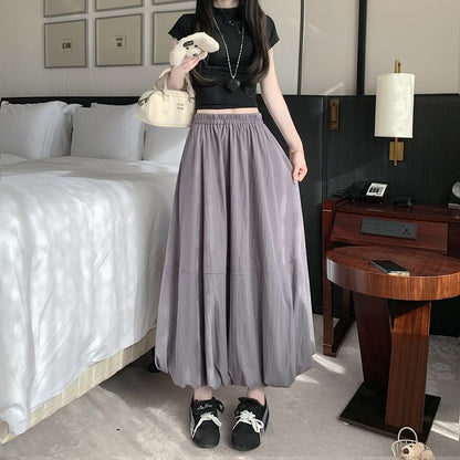 Plain High-Waisted Flared Maxi Skirt