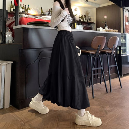 Plain High-Waisted Flared Maxi Skirt