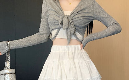Lace-Trimmed High-Waisted Tiered Mini Skirt
