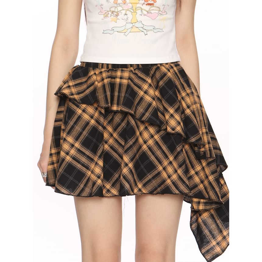 Classic Plaid A-Line Skirt with Mid Waistband