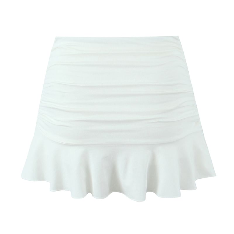 Chic Ruched Ruffle Pencil Skirt with High Waist