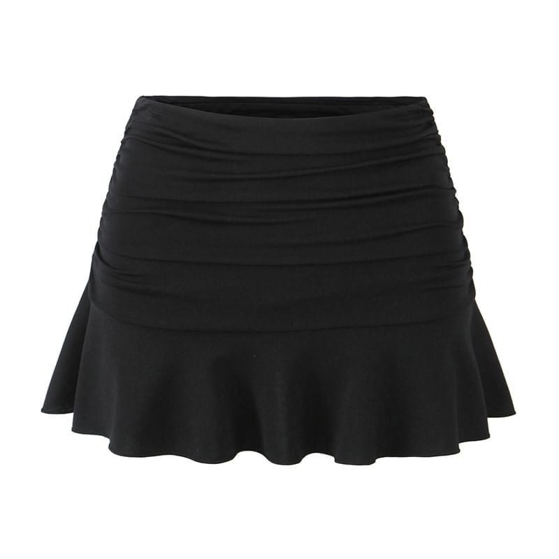 Chic Ruched Ruffle Pencil Skirt with High Waist