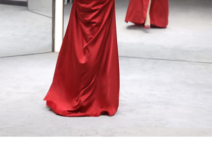 Square Neck Long-Sleeve Gown Ruched Evening Mermaid Plain Slit