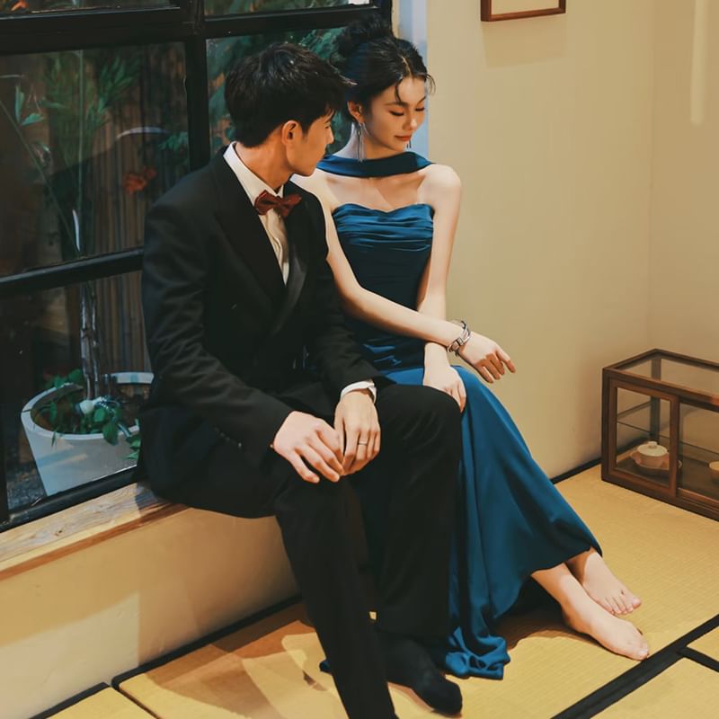 Halter Neck Mermaid Gown Evening Plain Ruched