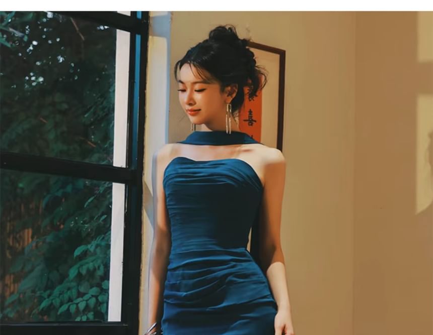 Halter Neck Mermaid Gown Evening Plain Ruched