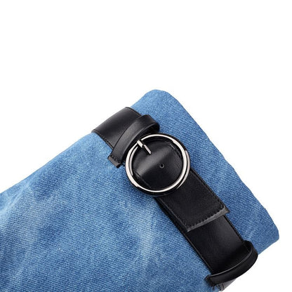 Block Heel Washed Denim Short Thong Boots