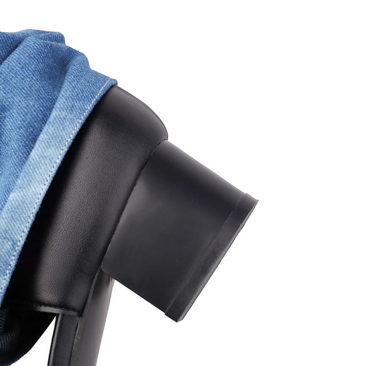 Block Heel Washed Denim Short Thong Boots