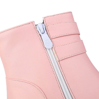 Peep-Toe High Heel Plain Short Boots