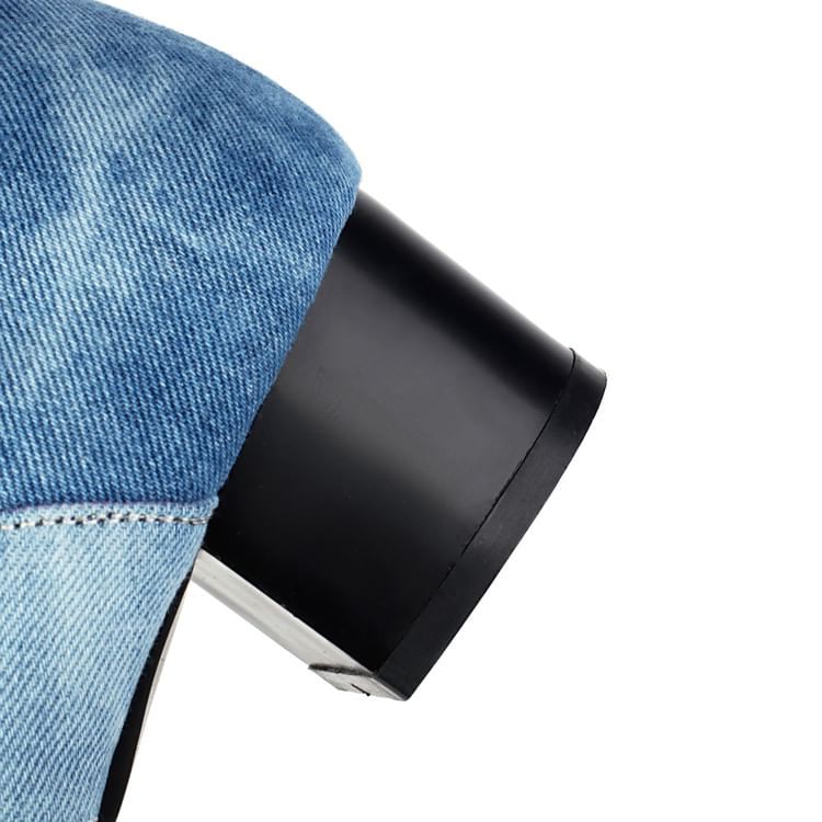 Chunky Heel Washed Denim Tall Thong Boots