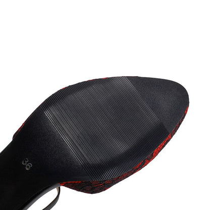 Low Heel Lace Panel D'Orsay Sandals