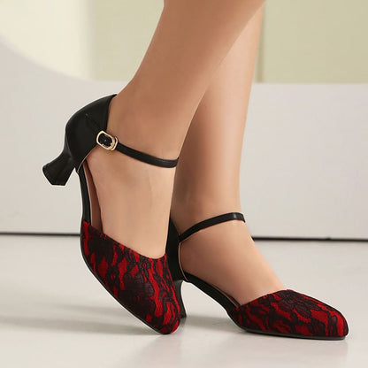 Low Heel Lace Panel D'Orsay Sandals