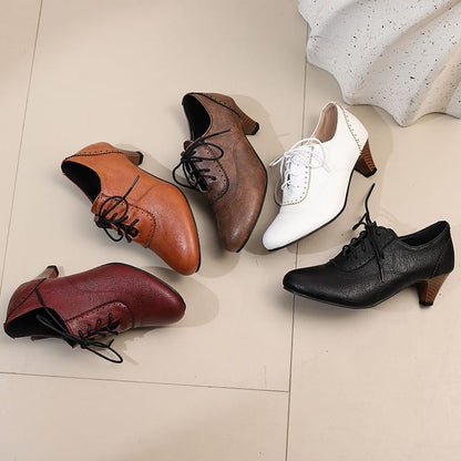 Low Heel Plain Brogue Lace-Up Shoes