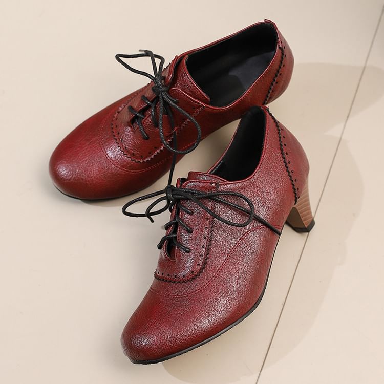 Low Heel Plain Brogue Lace-Up Shoes