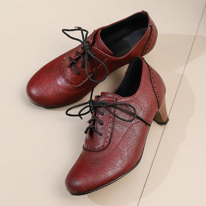 Low Heel Plain Brogue Lace-Up Shoes