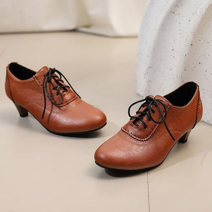Low Heel Plain Brogue Lace-Up Shoes