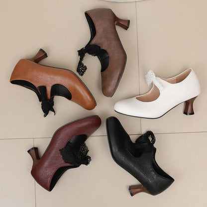 Low Heel Plain Lace Mary Jane Pumps