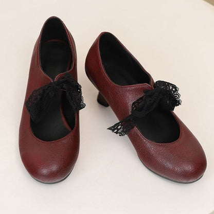 Low Heel Plain Lace Mary Jane Pumps