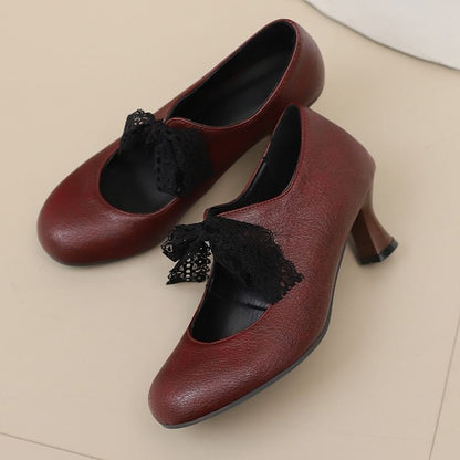 Low Heel Plain Lace Mary Jane Pumps