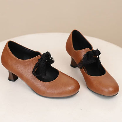 Low Heel Plain Lace Mary Jane Pumps